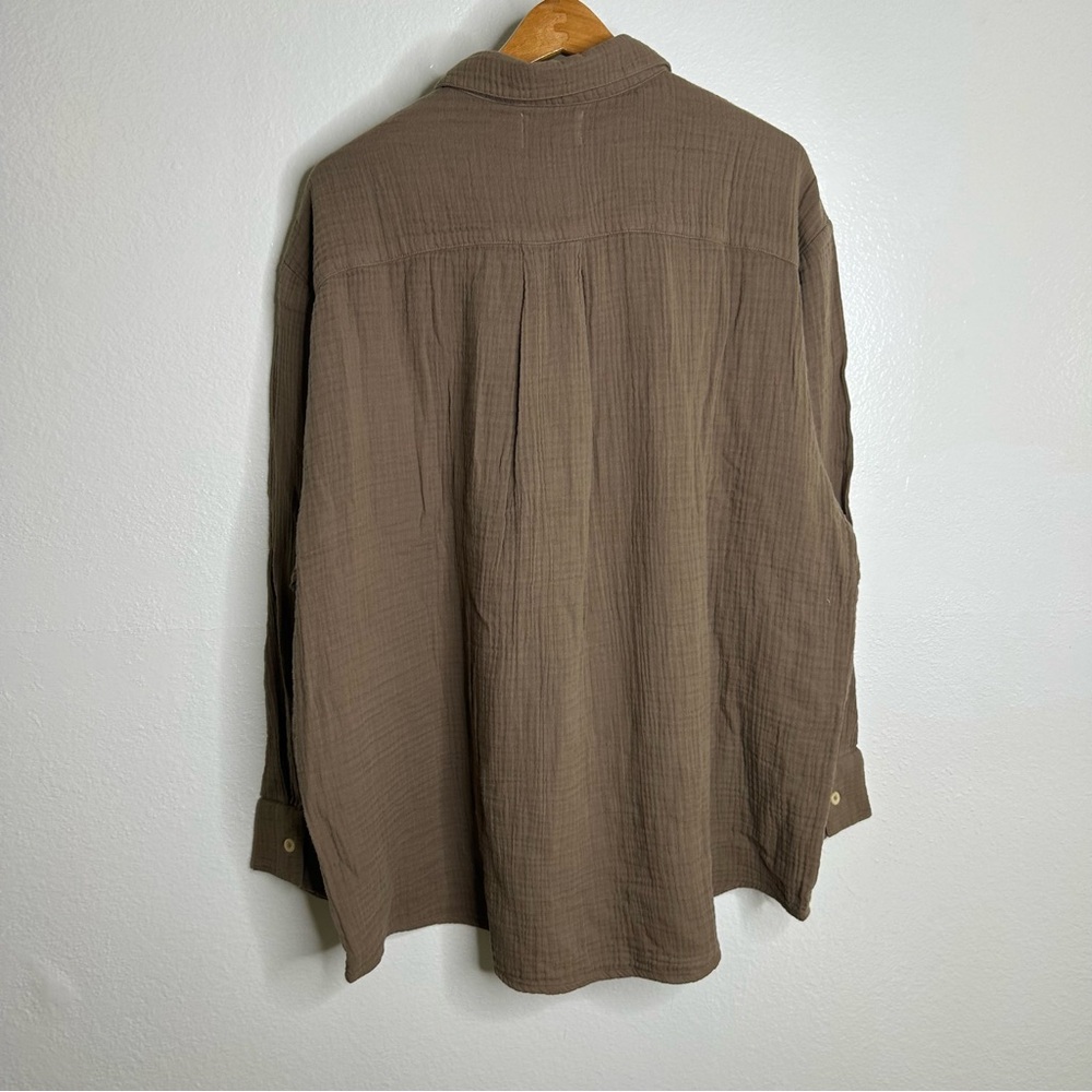 NWOT MATE The Label 100% Organic Cotton Gauze Button Down Shirt Brown Tan XL - Picture 9 of 15
